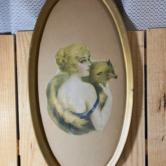 Pair of "Elegant‎ Ladies" Clipped Image Art in Oval Frames Vintage 1950's - Picture 5 of 10